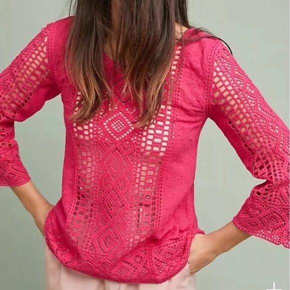 NWT Pink Shavonne Crochet Lace Top - Picture 2 of 14